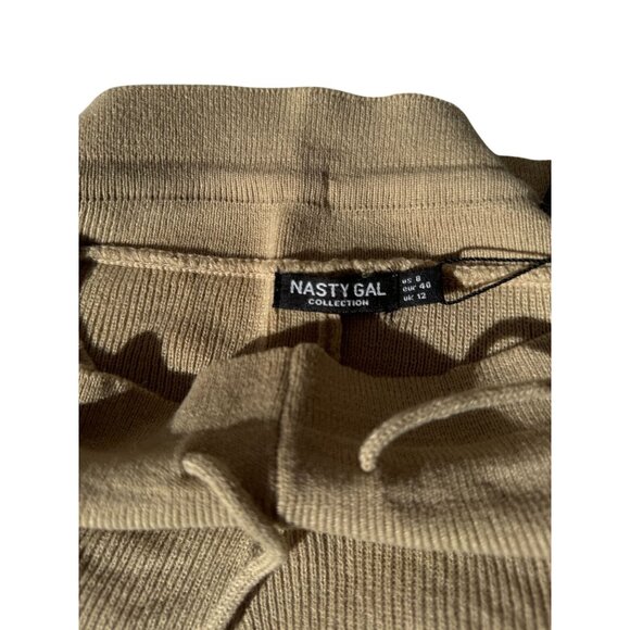 NWT Nasty Gal Womens Ribbed Knit Joggers With Drawstring Waist Beige Size L - Picture 6 of 11